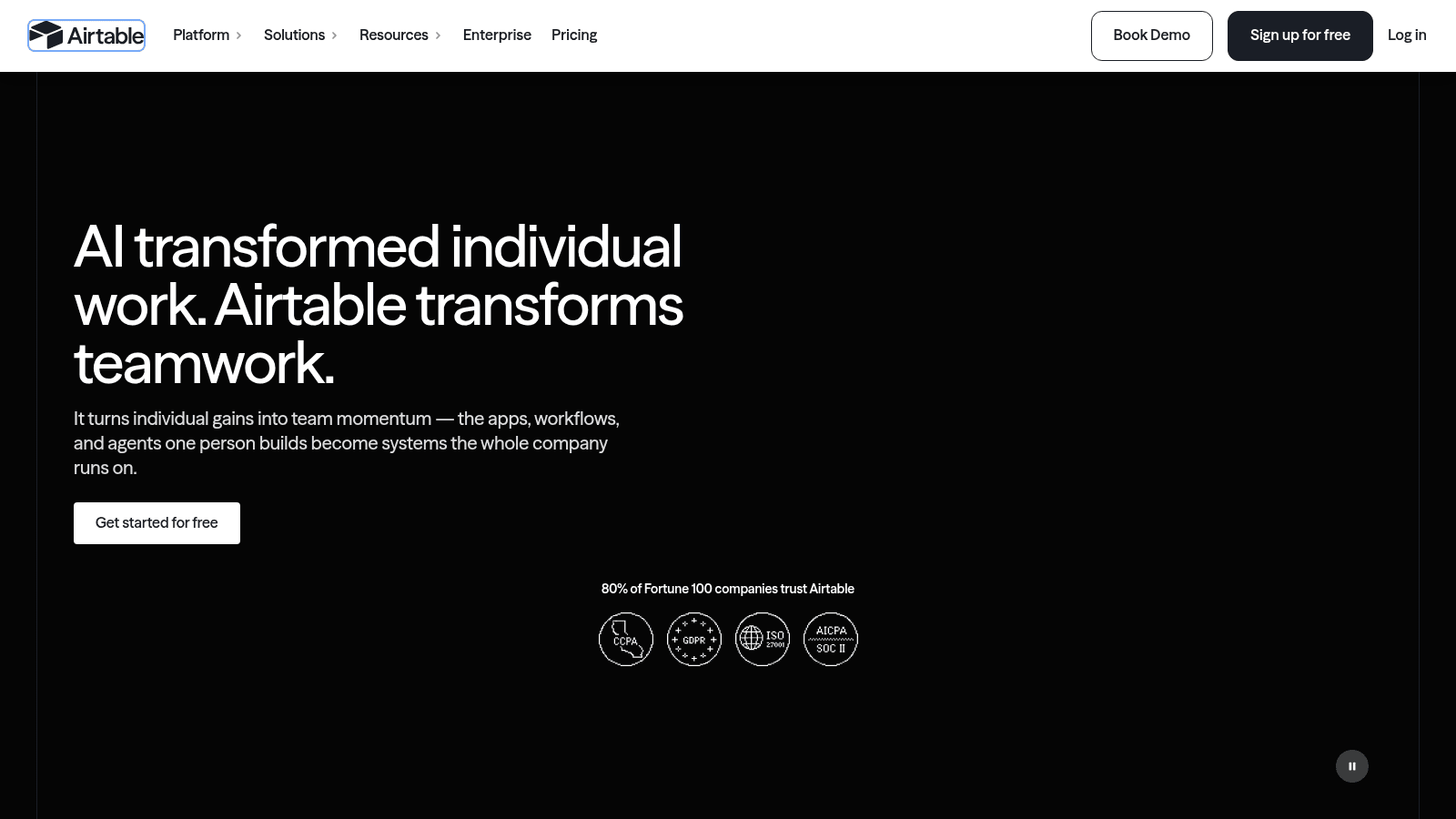 Airtable homepage