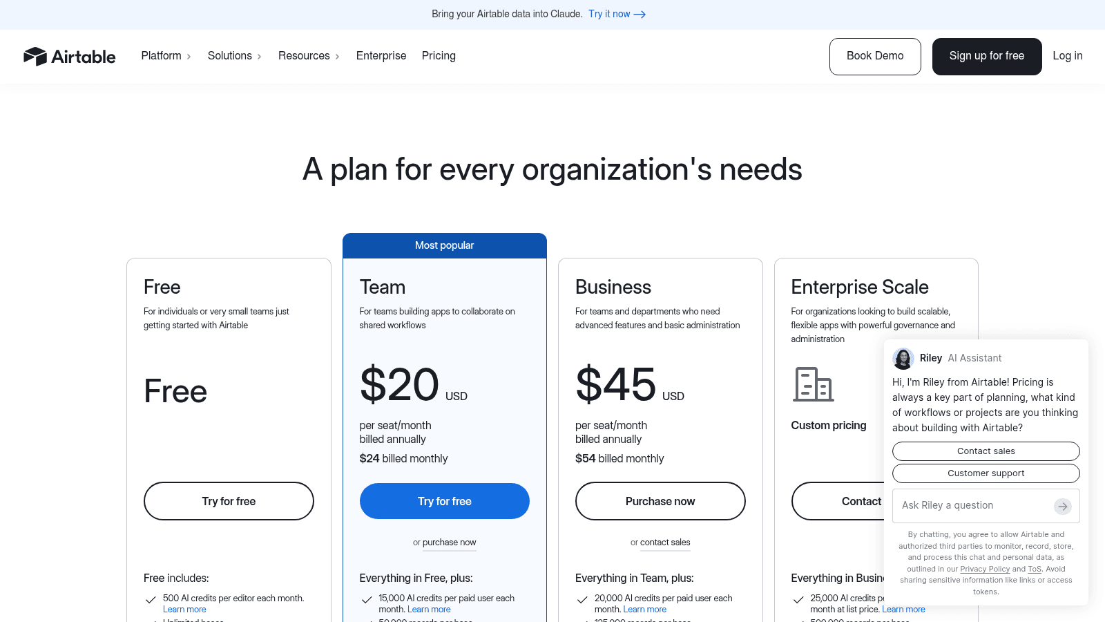 Airtable pricing