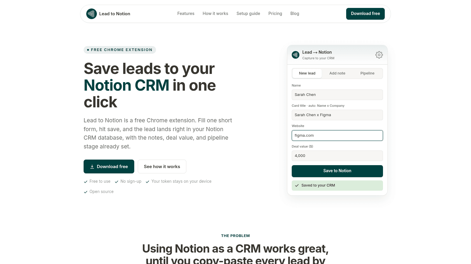 Lead to Notion as a top personal crm