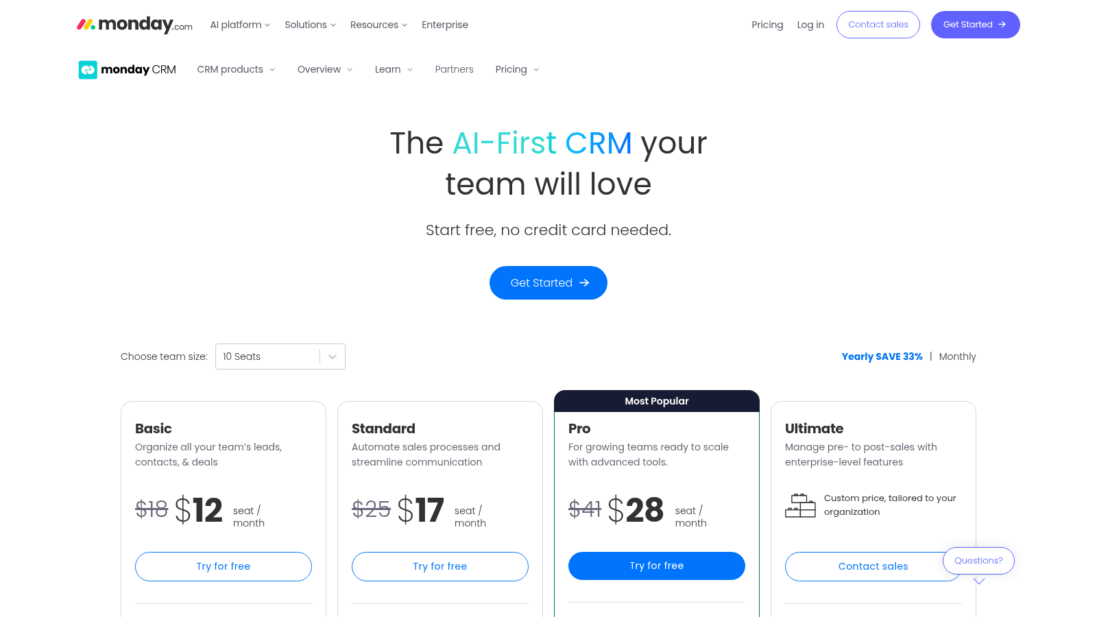 Monday CRM pricing